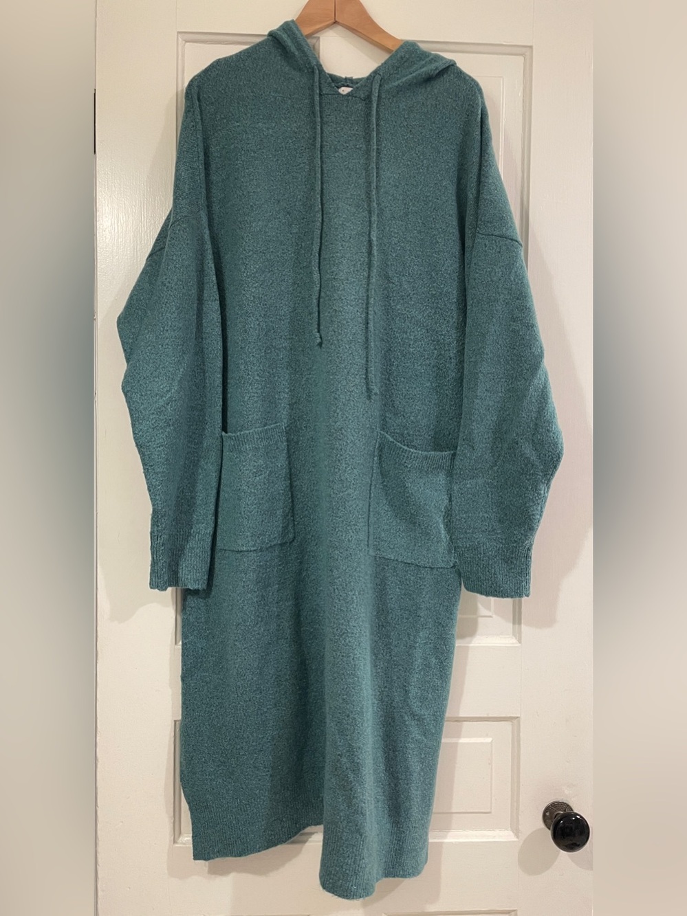 a new day Teal Hooded Knit Sweater Dress with Pockets